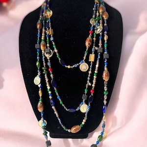 Multi-Strand Colorful Boho Necklace – Chunky Long Beaded Statement Necklace with Earrings