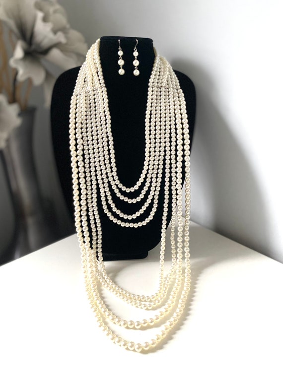 Long pearl necklace costume jewelry clearance