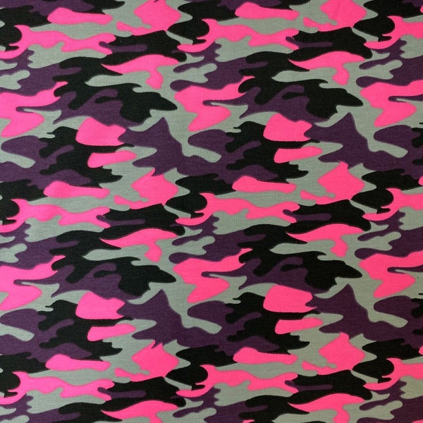 Jersey Camouflage neon pink - Baumwolljersey aus Italien, Tarnstoff