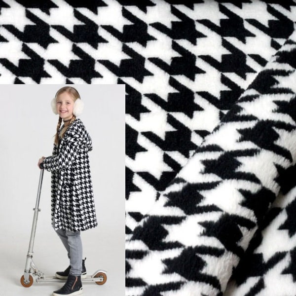 Hilco Kuschelfleece Houndstooth Hahnentritt Pepita schwarz weiß