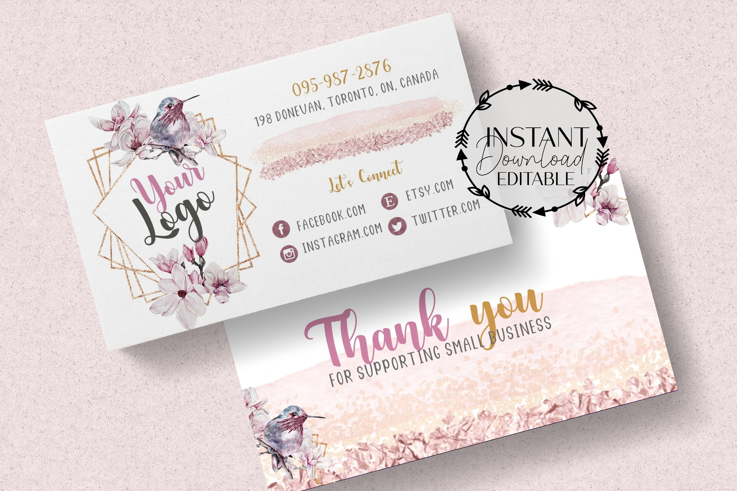 Cute Business Card and Thank You Card. Front and Back Business Etsy