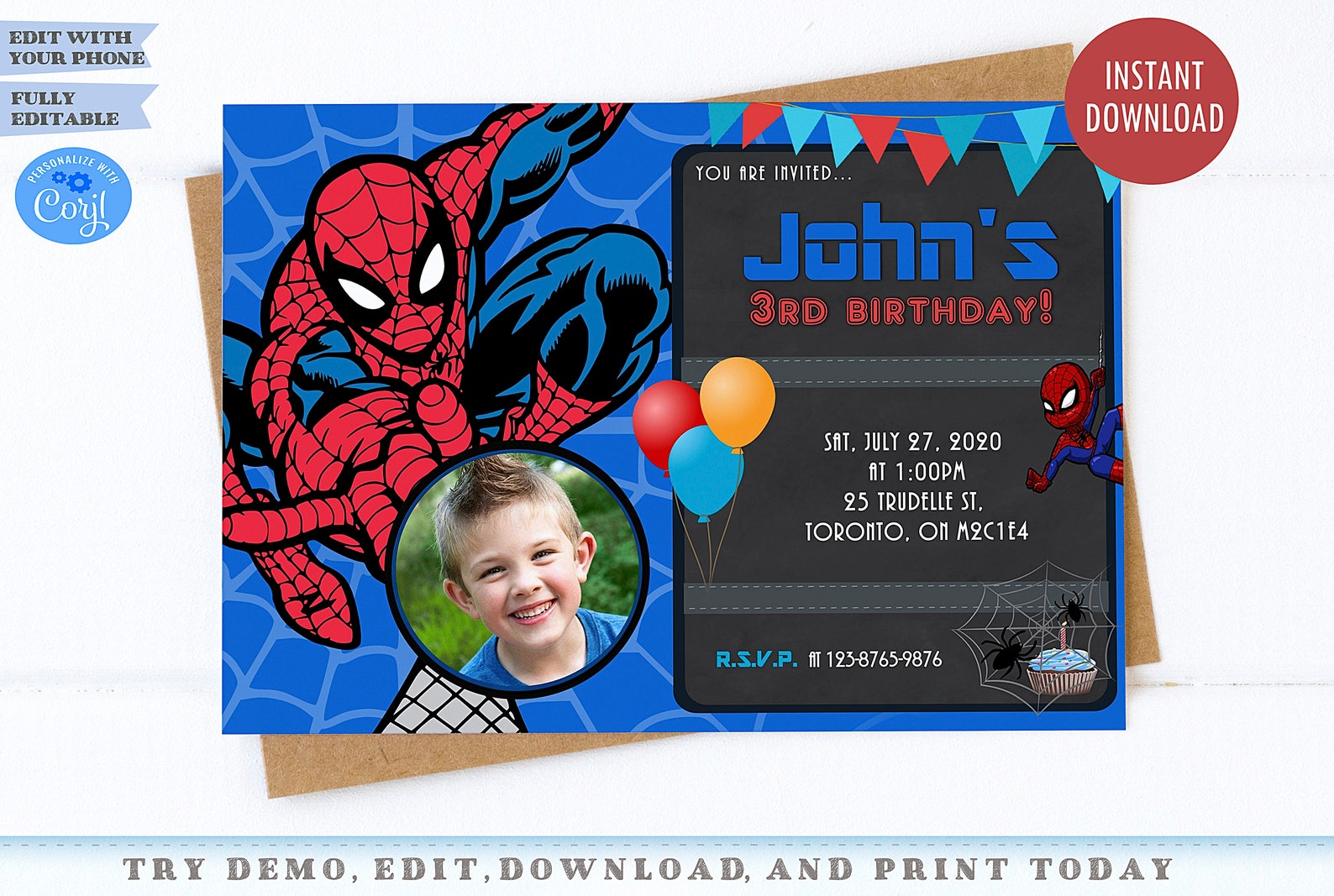 Spiderman Editable Invitation Card Spiderman Instant Download | Etsy