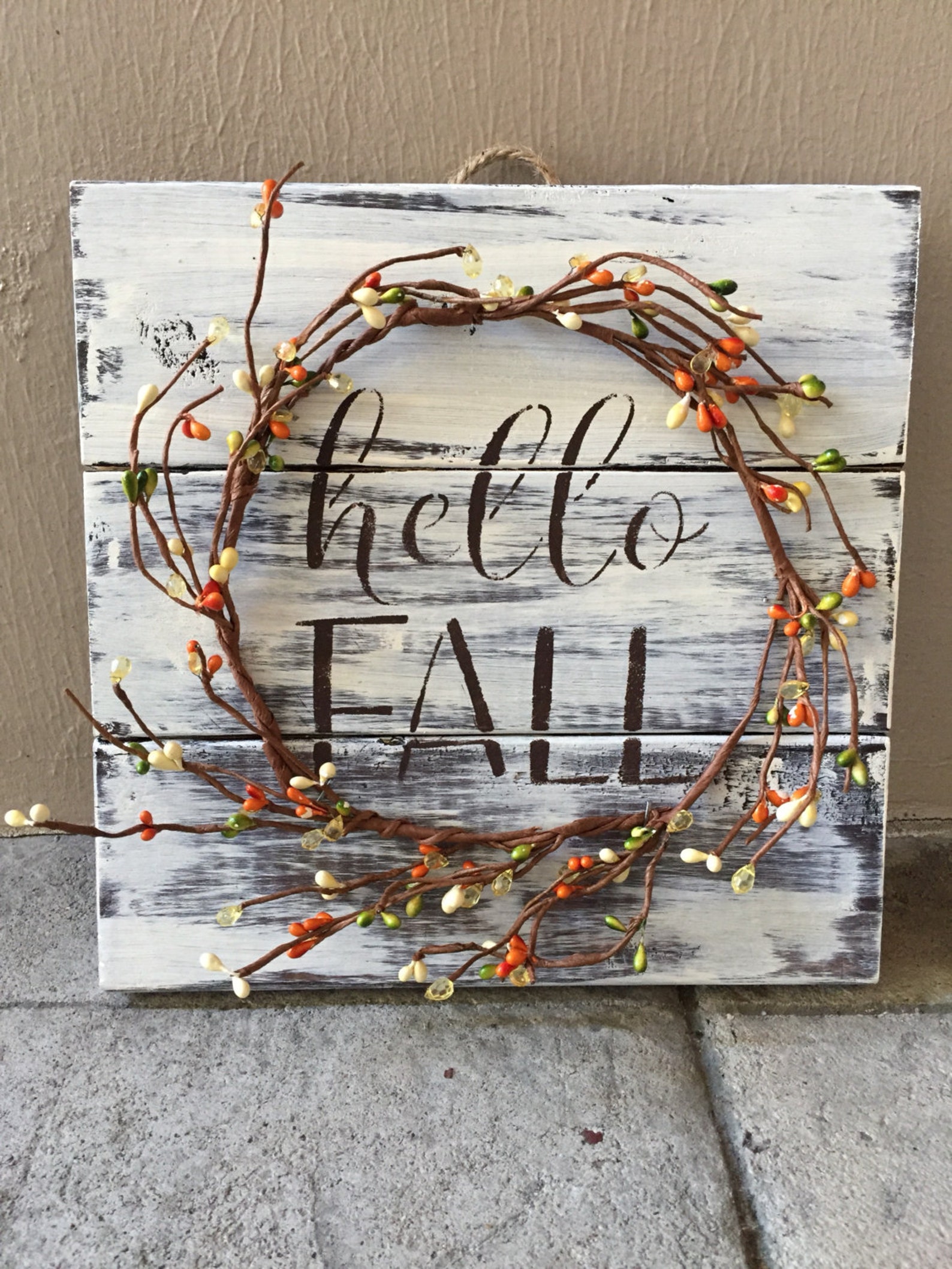 Rustic Fall Wood Pallet Sign w/ berry garland fall decor Etsy