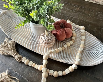 SHOP CLOSING! Sale! Boho wood bead garland with tassels, tiered tray beads, home decor, farmhouse decor