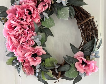 SHOP CLOSING! Priced to sell! Ready to ship Fall front door wreath with pink flowers, Autumn, fall decor, fall decoration, year round wreath