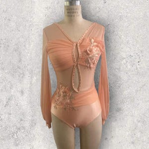 Peach Dance Costume: Handmade Tricot Lycra with Crystals