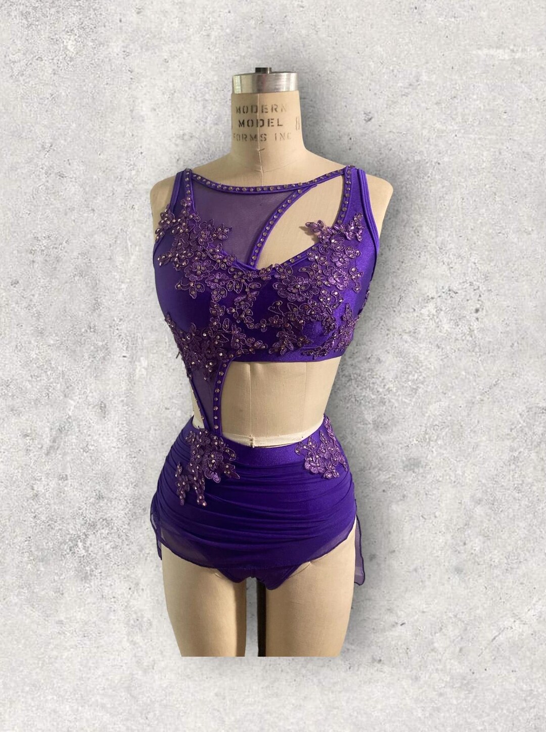 Custom Purple Dance Costume, Appliques and Crystals - Etsy