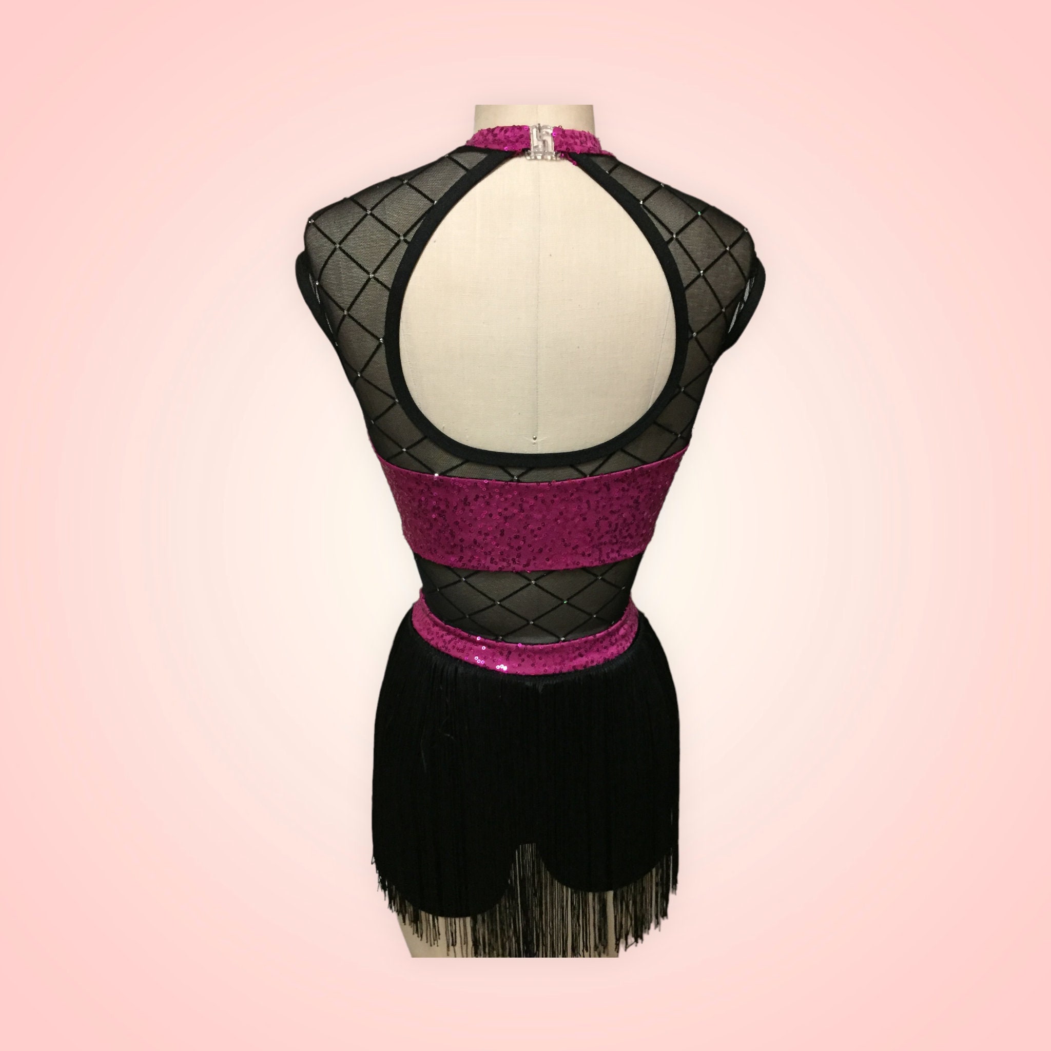 Competitive Dance Costume, Leotard, Bodysuit, Magenta Sequin Top and
