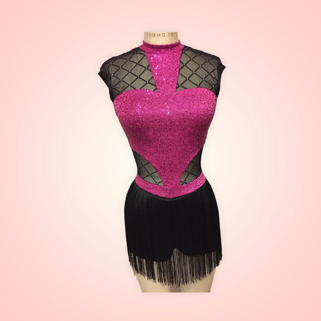 Competitive Dance Costume, Leotard, Bodysuit, Magenta Sequin Top and