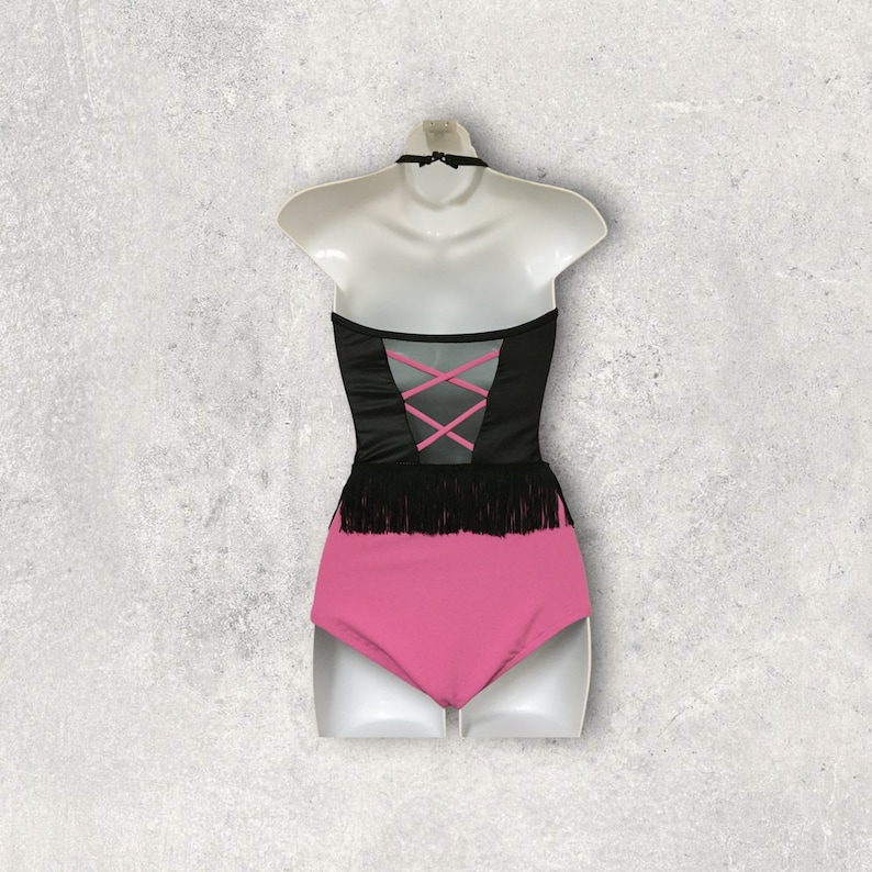 Competitive Dance Costume, Halter Leotard With Contrast Lace and Mesh