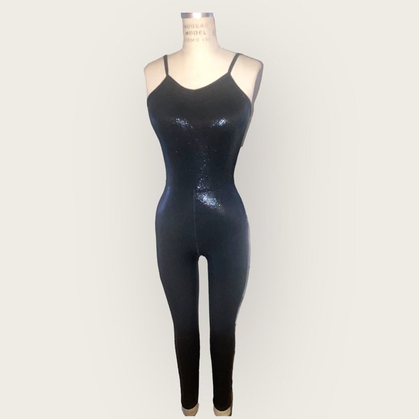 Unitard, shiny black catsuit with adjustable straps, made to order