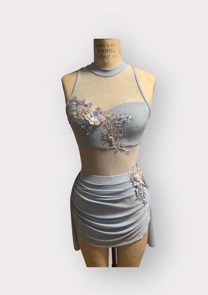 Custom Dance costume, lyrical costume, handmade costume, competition costume, with draped skirt, made to order