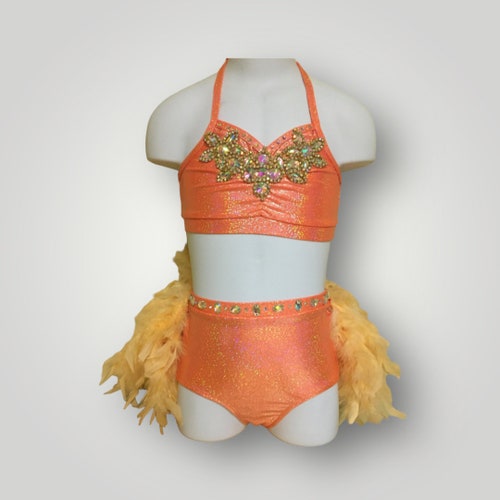 Orange Feathered Dance Costume: Custom Competition Outfit