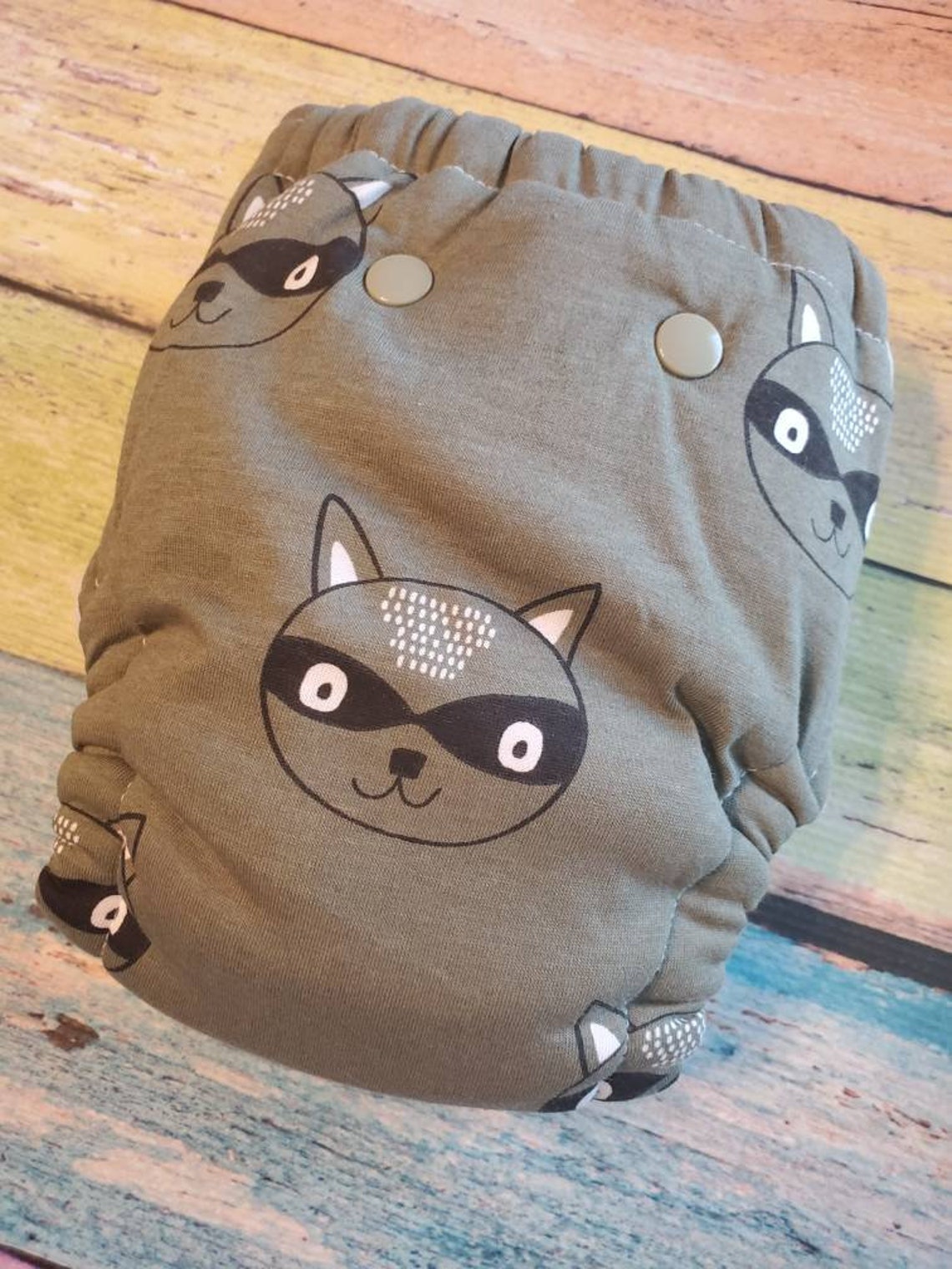 Raccoon Fall Olive Hybrid Fitted Cloth Diaper Fold Down Rise Etsy