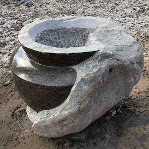 Granite Flower box - Half chiseled, Garden pot, Natural stone boulder vase, outdoor sculpture, Garden artwork, Hand stonecarving rock artist
