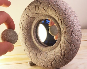 Stone Hand Mirror – Vintage Peruvian Sunburst Decor