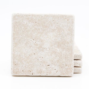 Plain Travertine or Marble Drink Coasters Plain Natural Stone Absorbent Coasters Blank Tumbled Stone Tiles Set of Four Mothers day Gifts