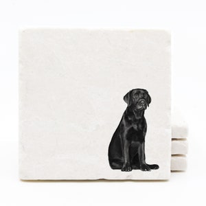 Black Lab Coasters - Set of Four Labrador Retriever Watercolor Marble Coasters, Dog Drink Coasters, Black Lab Dog Gifts, Cute Pet Gifts