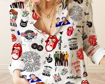 The Rolling Stones Vintage Women Casual Shirt, The Rolling Stones Blouses, Woman Shirt, Casual Womens Tee, Women's Blouses