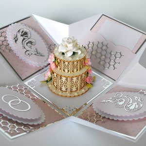 3D Hochzeitskarte, Explosionsbox Hochzeit, Klappkarte zur Hochzeit, Geschenkidee Hochzeit, Geschenkbox Hochzeit, Hochzeitstorte Karte, Explodierende Hochzeitsbox