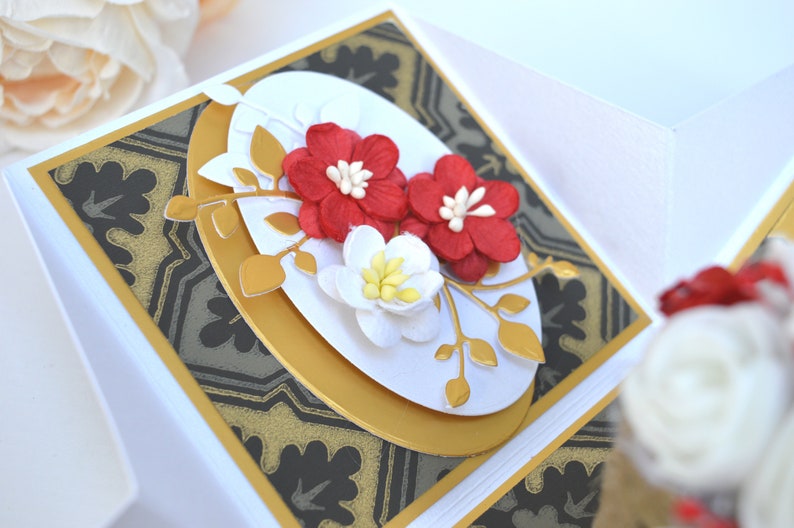 Elegant explosion box card Floral exploding box card Card in a box Red card Red birthday explosion box Anniversary gift box