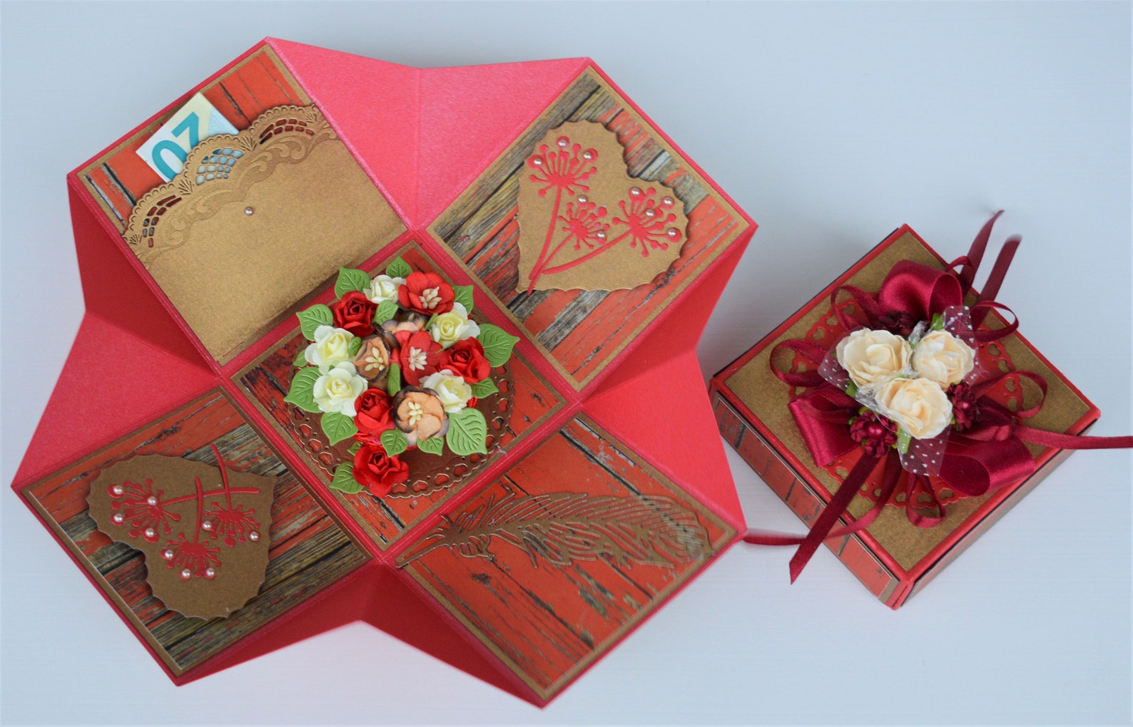 Floral Exploding Box Card Elegant Explosion Box Card Red - Etsy