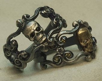 Skull Sterling Silver .925 Hand made  Ring with multicolored stones  wedding band ring