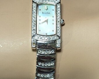Fantastic Bulova Women s Watch 96L22 Swarovski Accents Crystals Covering the Band and Bezel. White Dial Great Fashion Style New Battery Etsy