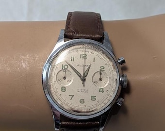 Working 1960s Lausanne Chronograph Men's Watch Venus 188 Swiss 17 Jewel Movement Cream Dial