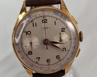Rare Gold Swiss Charles Nicolet Chronograph Men's Watch 1950s 17 Jewel Landeron 51 Movement