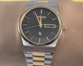 1990s Citizen CQ Quartz Men's Watch - Two Tone Vintage Style Day & Date Indicator