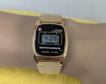 Rare 1979 Commodore Snooze Alarm LCD Digital Men's Watch - Vintage Gold Tone