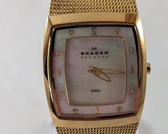 Skagen Analog Steel Ladies Watch Mother of Pearl Crystal Dial Working New Battery