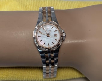 Vintage Bulova Diamond Accented Ladies Watch Mother Of Pearl Dial Model 98R133