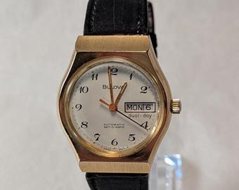 1977 Bulova Set-a-Matic Automatic Man's Swiss Watch Retro 70s Gold Tone Style