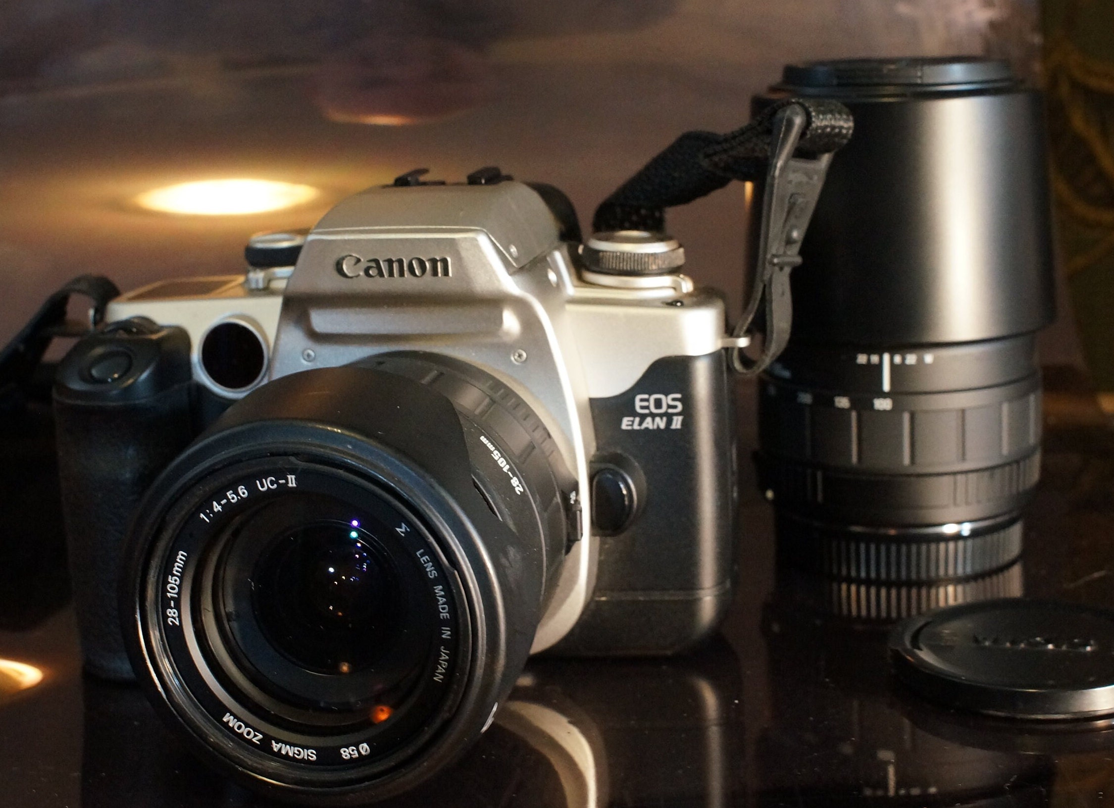 Vintage Canon EOS Elan II Film Slr Camera With 2 AF Telephoto Lenses