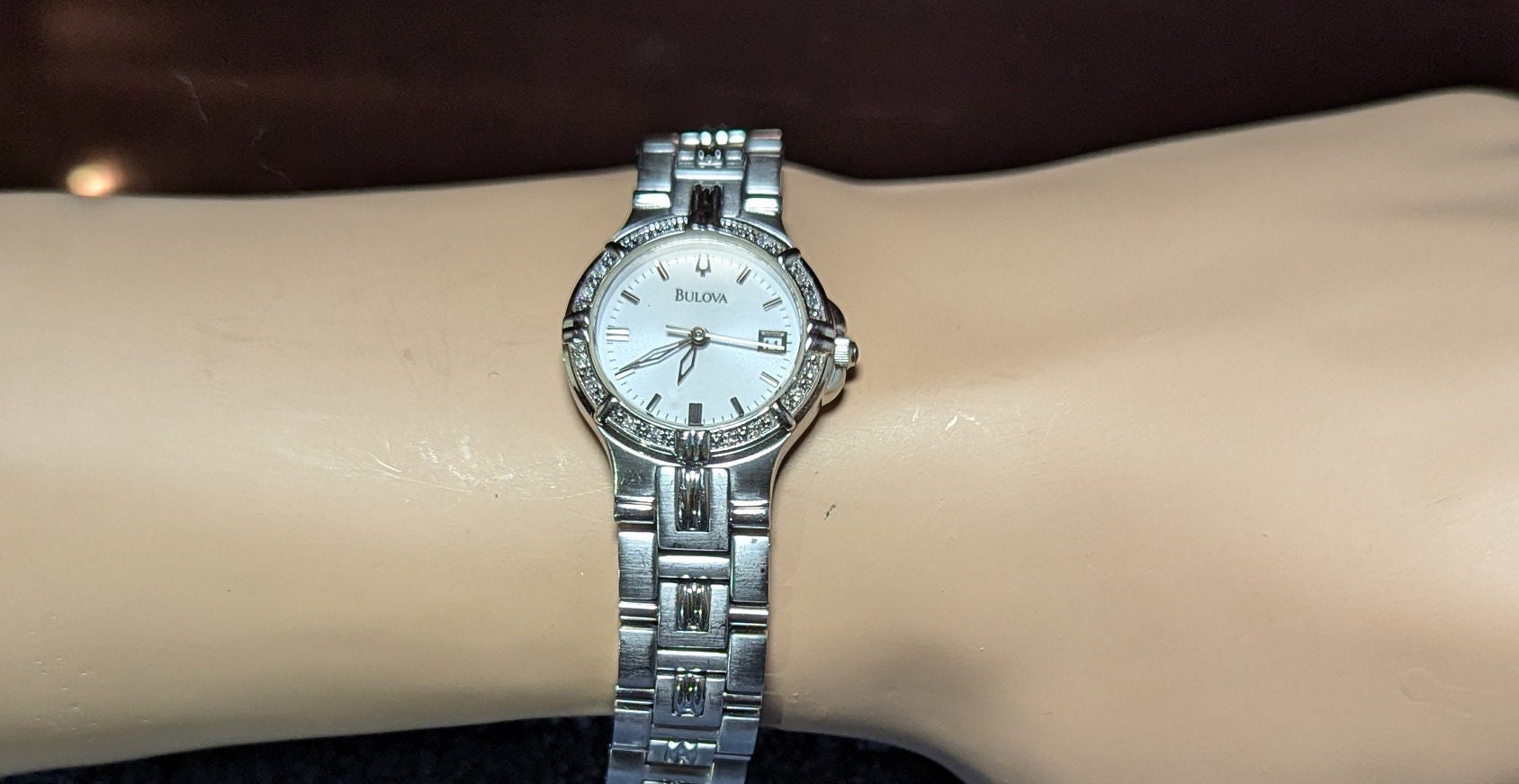 Bulova ladies silver tone diamond dress 96R04 watch NEW BATTERY Bulova Women main image 3