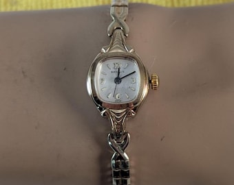 Vintage CONVERTED to Quartz Ladies Cocktail Watch - Benrus Gold Tone Bezel & Delicate Expansion Band
