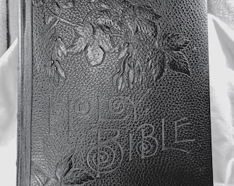 Rare Antique Holman Holy Bible, Illustrated Leather Cover, ca 1900