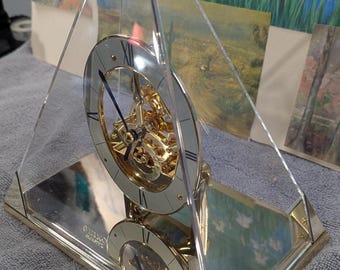 Wild Vintage Seiko Pyramid Desk/Mantle Clock ca 1980s - Clear Lucite Case Gold-toned Accents