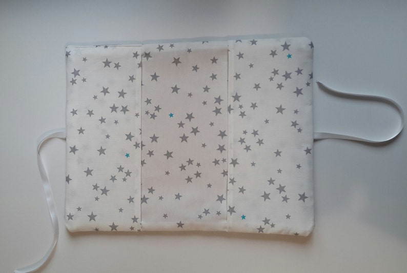 3-in-1 white, grey, turquoise pouch: diapers, health notebook protectors and mini changing mattresses image 3