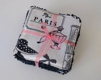 Set of 8 washable black, pink and gold makeup wipes "La petite robe noire à Paris"
