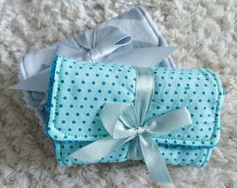 Handmade soap wrapped in its washable wipe blue / gray tones