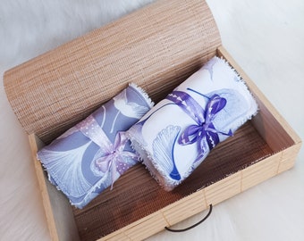 Handmade soap packaged in its washable wipe - mauve/purple tones