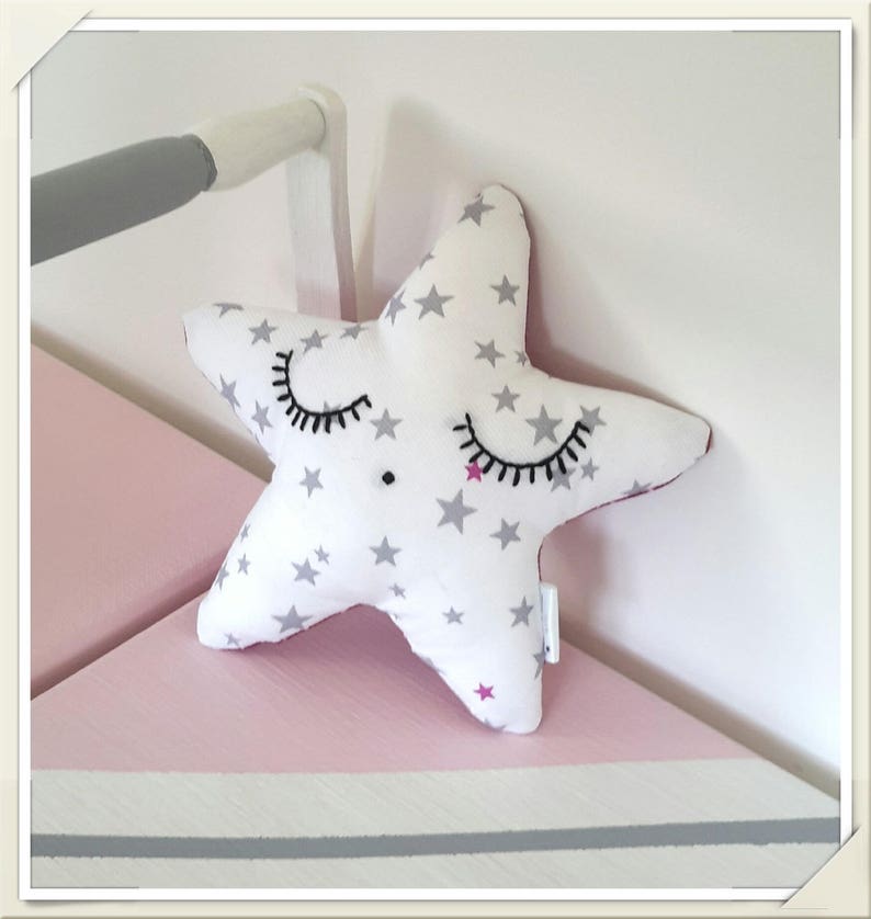 Doudou white star with small gray and pink stars fuschia image 1
