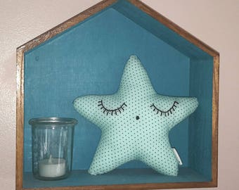 Doudou étoile vert d'eau / mint / menthe et bleu lagon