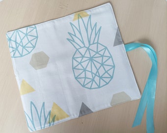 Cutlery and napkin set - Office lunch / picnic - turquoise and yellow pineapple