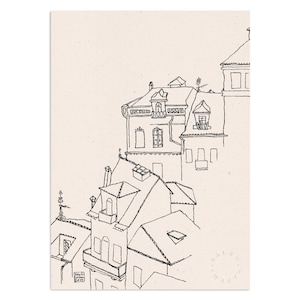The Roofs of Lisbon, minimal line art drawing of Portuguese rooftops in old area of Lisbon called Alfama