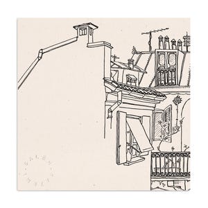 Corso Como 10, Cityscape drawing of Milan rooftops at old town classical liberty architecture buildings and windows italian french style