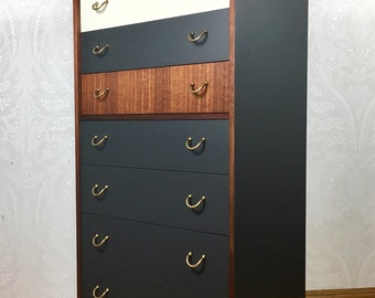 Chest Of Drawers Dark Grey Retro Bedside Cabinet With Etsy